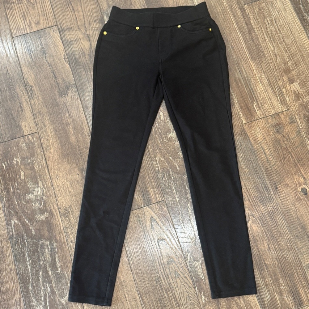Michael Kors Womens Black Stretch Pull On Leggings Gold Hardware Size Small